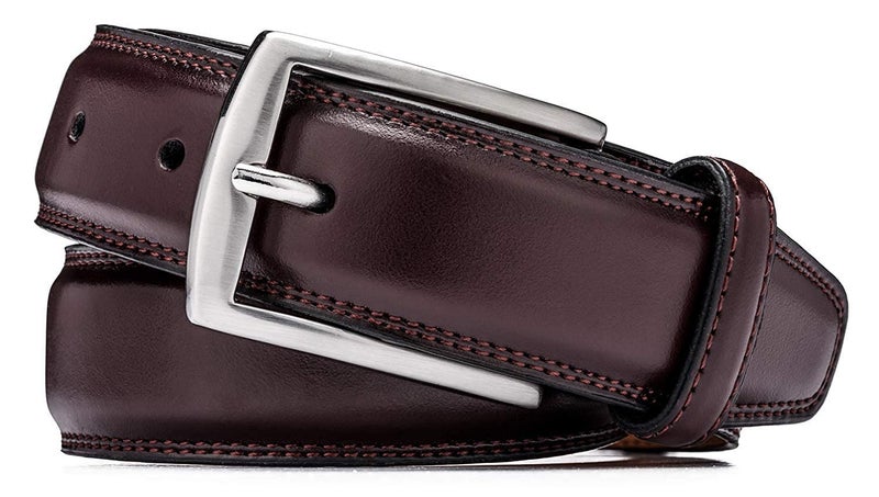 KM Legend Men's Genuine Leather Dress Belt with Premium Quality - Classic & Fashion Design for Work Business and Casual (esWine, 42) - Image 2